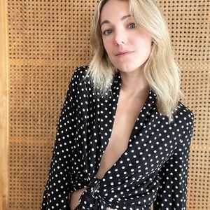 Tie up polka dot blouse